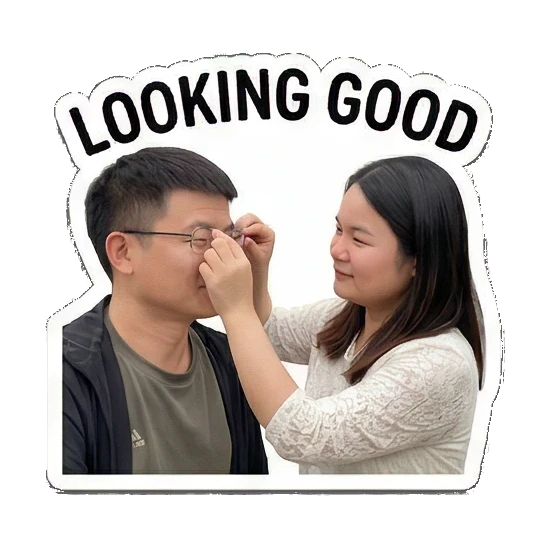 woman fixing man glasses Sweet Couple Moments sticker for expressive chats and social replies.