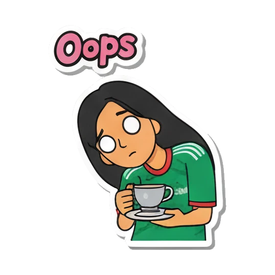 Girl holding tea cup with text Oops Soccer Fan Girl Daily Life sticker for expressive chats and social replies.