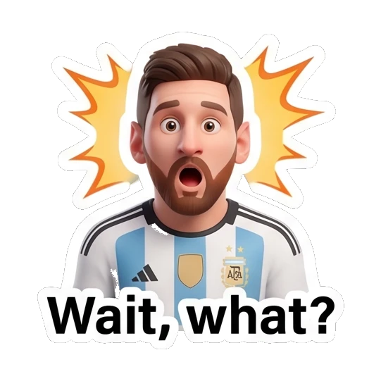 Messi looking shocked with wide eyes and open mouth Messi Moods sticker for expressive chats and social replies.