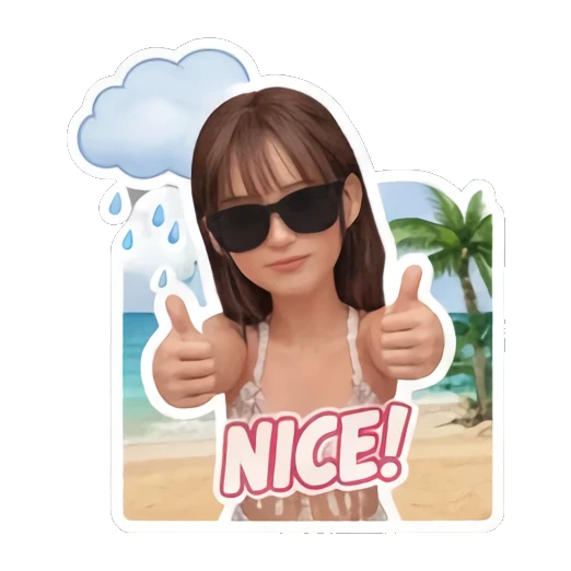 Girl wearing sunglasses and giving thumbs up saying NICE Summer Beach Girl Vibes sticker for expressive chats and social replies.