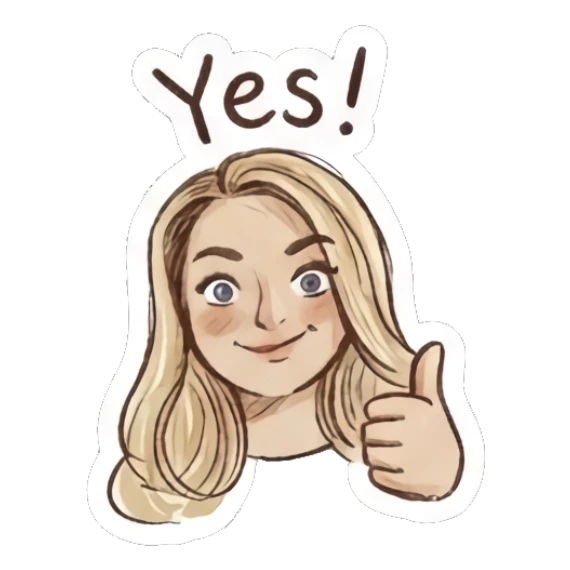 Blonde girl giving a thumbs up saying Yes Charming Blonde Doodle Girl sticker for expressive chats and social replies.