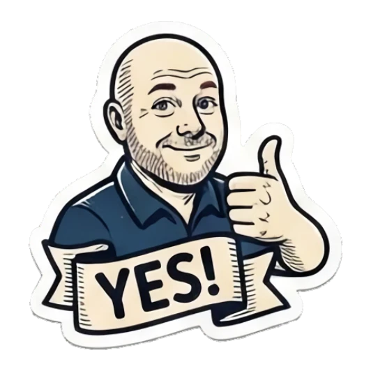 Bald man giving a thumbs up, text YES! Bald Guy Daily Vibes sticker for expressive chats and social replies.