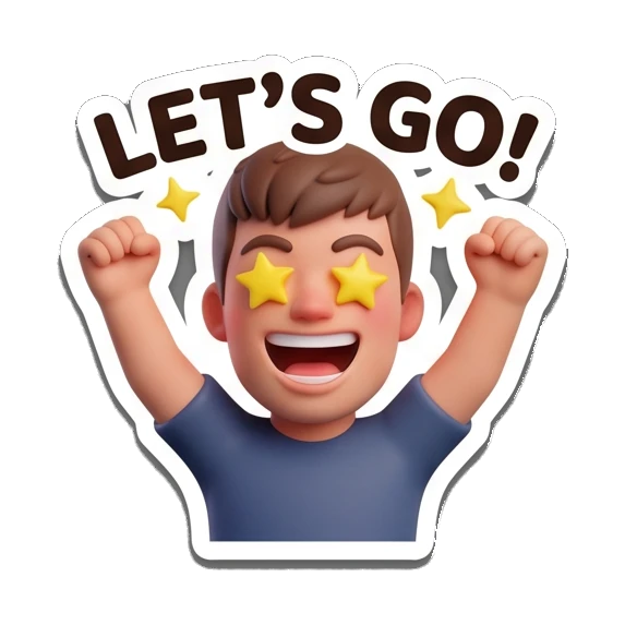 Boy cheering with star eyes and LET'S GO! text Cheerful 3D Boy Daily Expressions sticker for expressive chats and social replies.