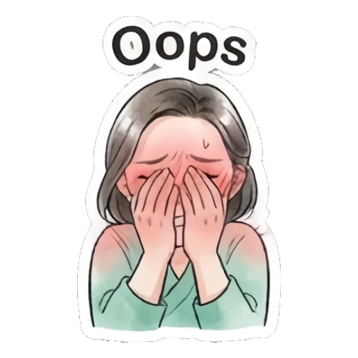 Woman covering face in embarrassment and text Oops Modern Gentle Lady Expressions sticker for expressive chats and social replies.