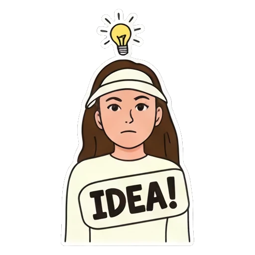 Girl with a lightbulb, having an "IDEA!" Visor Girl Expressions sticker for expressive chats and social replies.