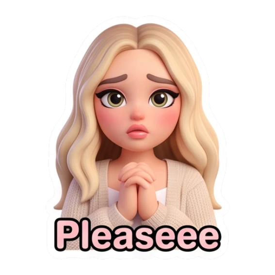 Blonde girl praying with Pleaseee text Blonde Girl Daily Vibes sticker for expressive chats and social replies.