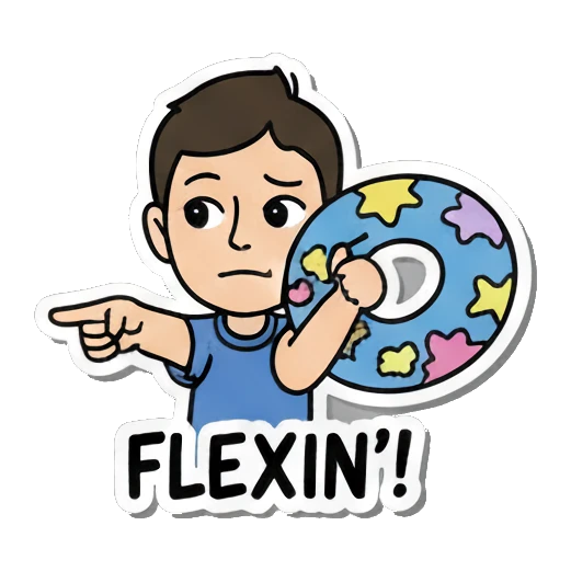 pointing at floatie Summer Boy Adventures sticker for expressive chats and social replies.