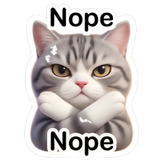 Grey cat crossing arms with Nope text Cute Grey Tabby Expressions sticker for expressive chats and social replies.