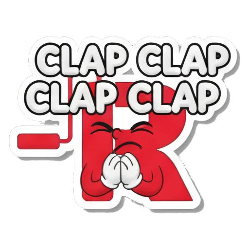 Letter R clapping hands with text CLAP CLAP Red Letter R Adventures sticker for expressive chats and social replies.