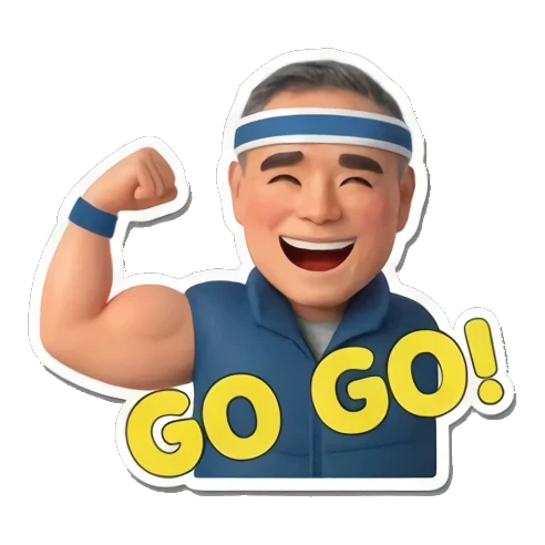 man flexing muscles Cheerful Middle-Aged Man Daily Life sticker for expressive chats and social replies.
