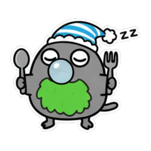 戴睡帽拿着餐具睡觉 Cute Leaf Creature Expressions sticker for expressive chats and social replies.