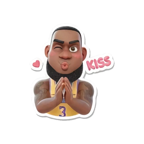 LeBron James blowing a kiss with 'KISS' text and hearts LeBron Basketball Star Expressions sticker for expressive chats and social replies.