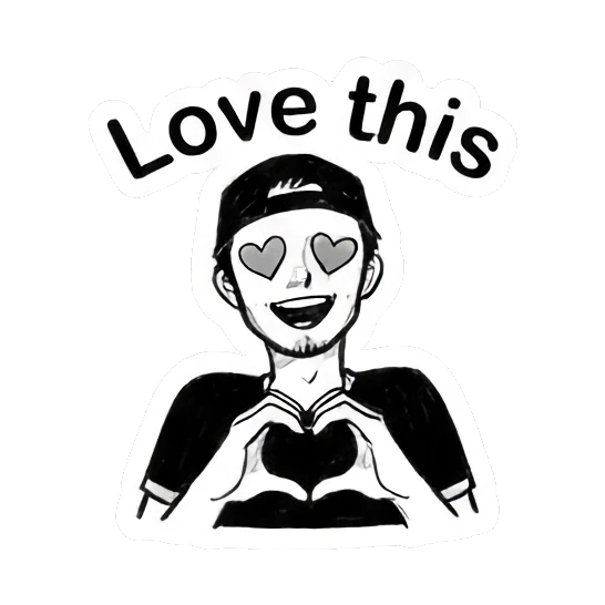 Loving man making a heart shape with hands Cool Guy Doodle Daily sticker for expressive chats and social replies.
