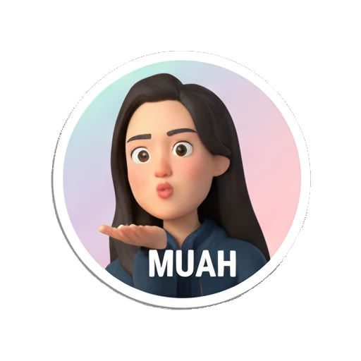 Young woman blowing a kiss, text MUAH My Daily 3D Avatar sticker for expressive chats and social replies.
