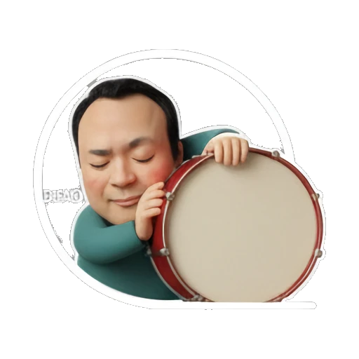 Man leaning on a large drum with DISAPPOINTED expression Musical Man Expressions sticker for expressive chats and social replies.