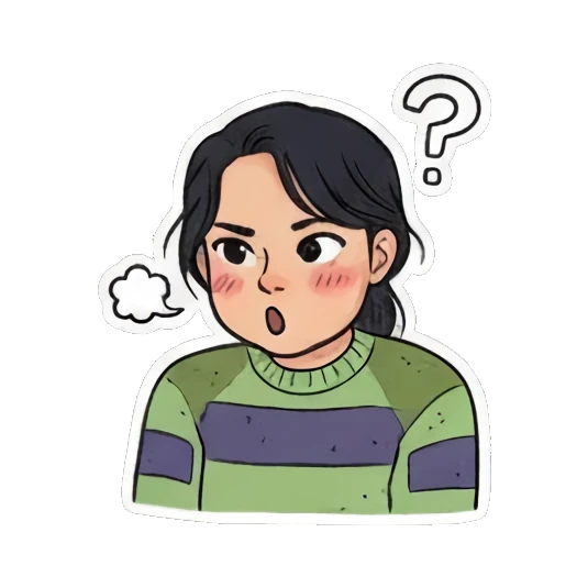 思考问号表情 Doodle Girl's Moods sticker for expressive chats and social replies.