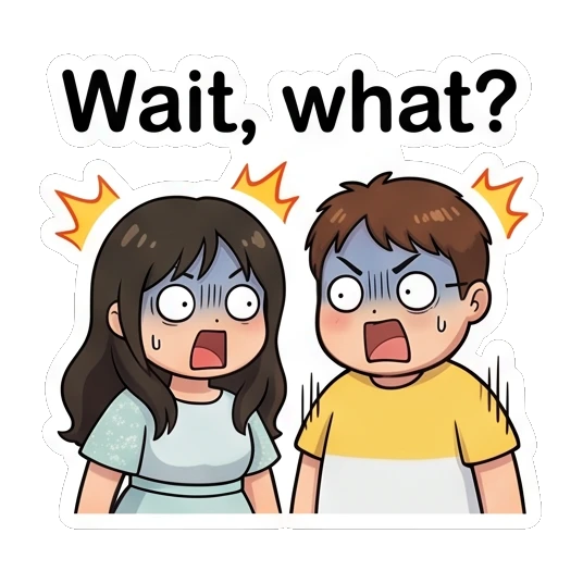 Couple looking shocked with blue faces and exclamation marks Sweet Couple Daily Life sticker for expressive chats and social replies.