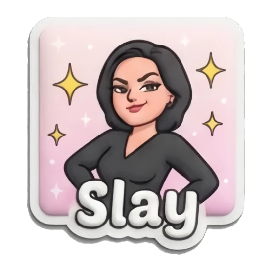 Girl posing confidently with hands on hips and Slay text Puff Print Girl Daily sticker for expressive chats and social replies.