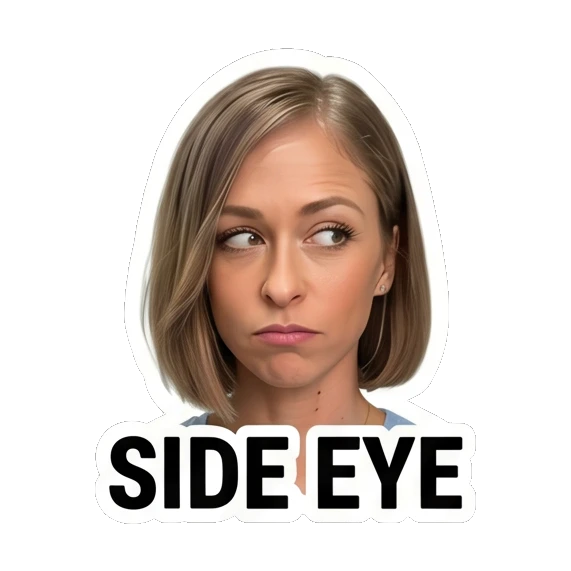 Woman giving side eye with skeptical look Daily Life Expressions sticker for expressive chats and social replies.