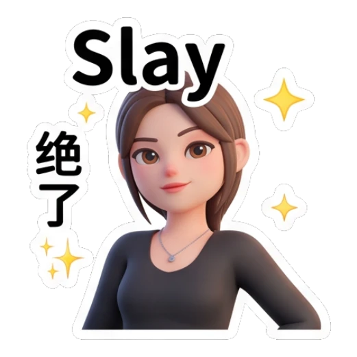 Young woman looking confident with sparkles and 'Slay' text Modern Girl Daily Expressions sticker for expressive chats and social replies.