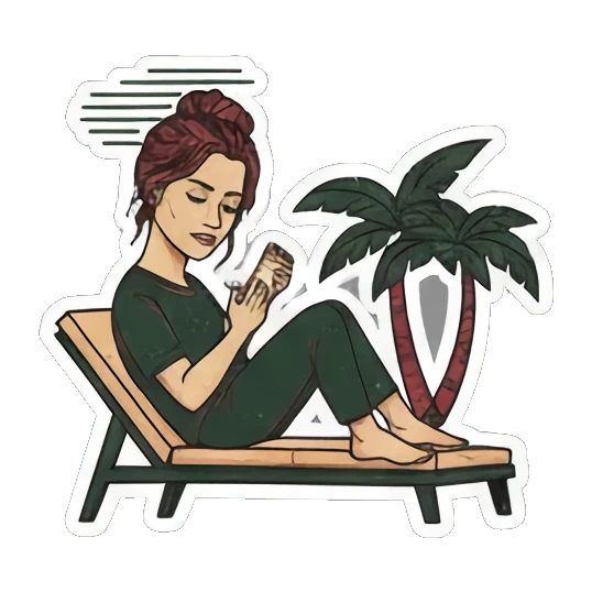 Chilling on a beach chair with phone Expressive Gal's Daily Moods sticker for expressive chats and social replies.