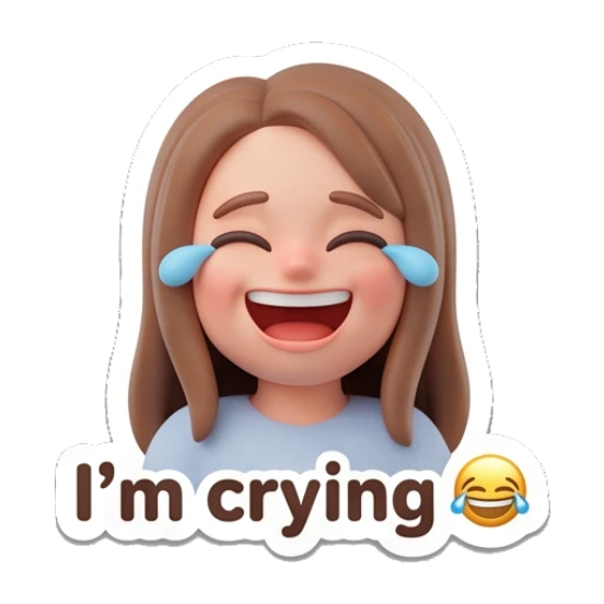 Girl laughing with tears of joy Cute 3D Girl Expressions sticker for expressive chats and social replies.
