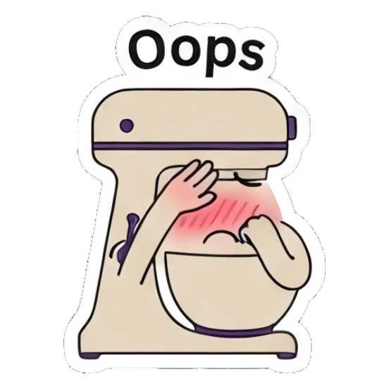 Mixer blushing and covering face in embarrassment Kitchen Mixer Moods sticker for expressive chats and social replies.