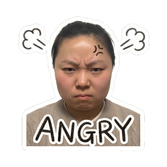 生气皱眉表情 Daily Life of a Cheerful Girl sticker for expressive chats and social replies.