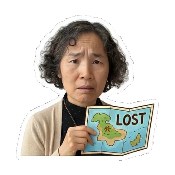 Mother looking lost Cheerful Grandma Daily Life sticker for expressive chats and social replies.