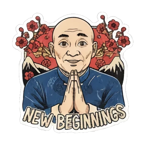 大叔指向龙年元素 Bald Uncle Lunar New Year sticker for expressive chats and social replies.