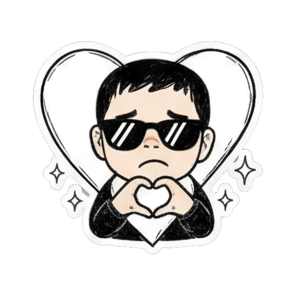 Cool boy wearing sunglasses making a heart shape with his hands. Cool Boy Doodle Diary sticker for expressive chats and social replies.