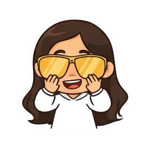 Thinking girl with hand on chin and yellow sunglasses Cool Girl Daily Vibes sticker for expressive chats and social replies.