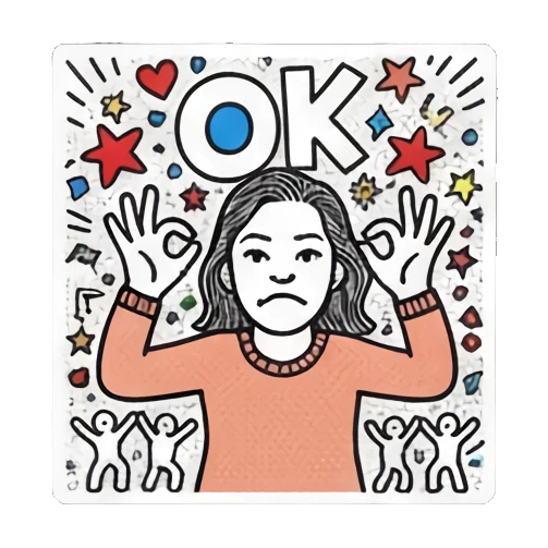 女孩比出OK手势 Pop Art Girl Daily Vibes sticker for expressive chats and social replies.