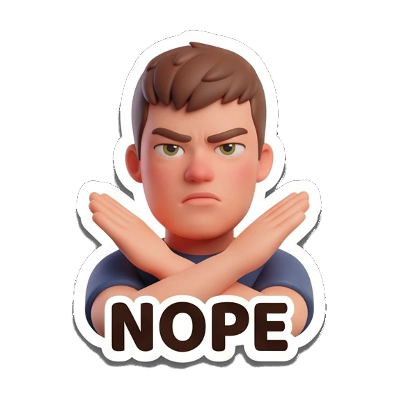 Boy making X gesture with arms and NOPE text Cheerful 3D Boy Daily Expressions sticker for expressive chats and social replies.