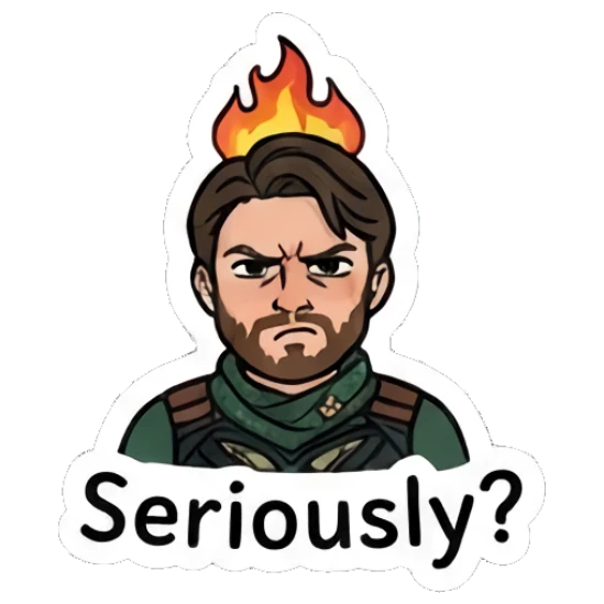 Soldier boy with a flame on his head looking annoyed Soldier Boy Daily Vibes sticker for expressive chats and social replies.