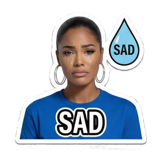 Sad woman with tear drop Modern Latina Daily Vibes sticker for expressive chats and social replies.