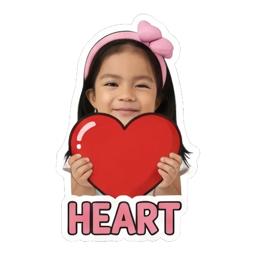 Little girl holding a large red heart with HEART text Little Girl Daily Expressions sticker for expressive chats and social replies.