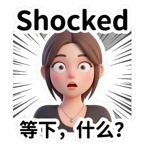 Young woman looking shocked with wide eyes and 'Shocked' text Modern Girl Daily Expressions sticker for expressive chats and social replies.