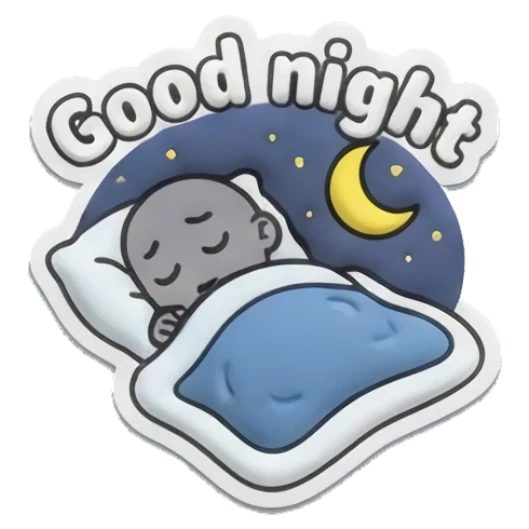 Bearded man sleeping under blanket at night, text Good night Bearded Buddy Daily Vibes sticker for expressive chats and social replies.