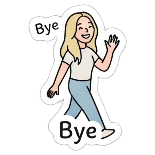 Blonde girl waving goodbye while walking with text Bye Blonde Girl Daily Vibes sticker for expressive chats and social replies.
