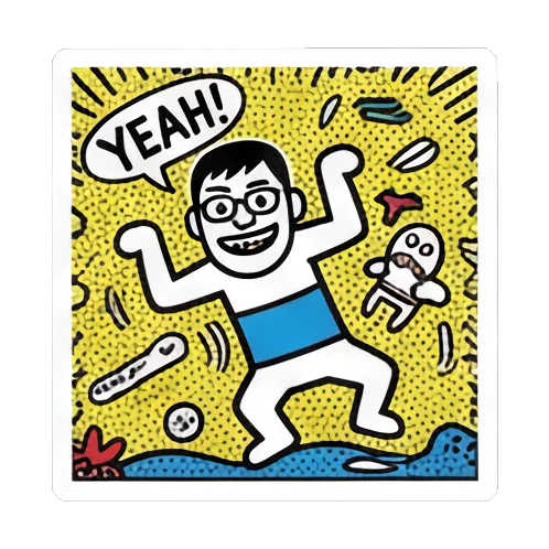 dancing boy with YEAH text Keith Haring Style Doodle Boy sticker for expressive chats and social replies.