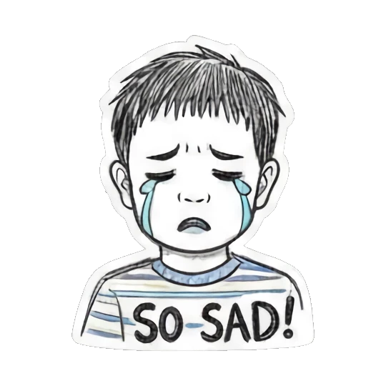 Sad boy crying SO SAD Doodle Boy's Moods sticker for expressive chats and social replies.