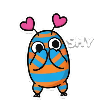Monster covering eyes with hands, shy expression, text SHY. Mood Monsters sticker for expressive chats and social replies.