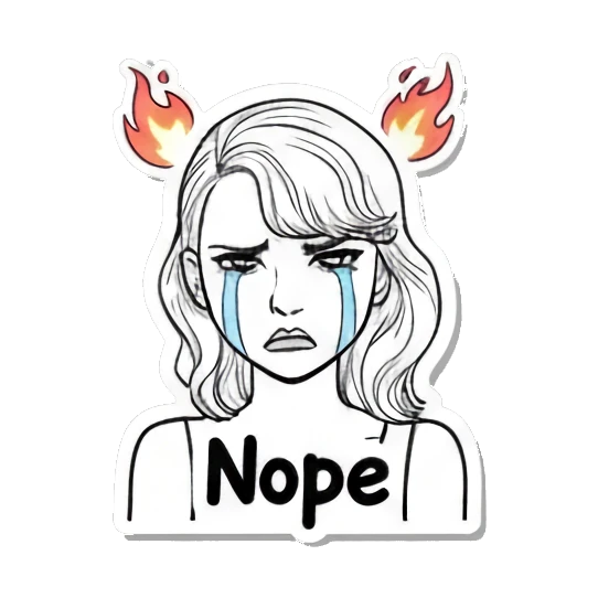Girl with flames above her head, looking annoyed Expressive Line Art Girl sticker for expressive chats and social replies.