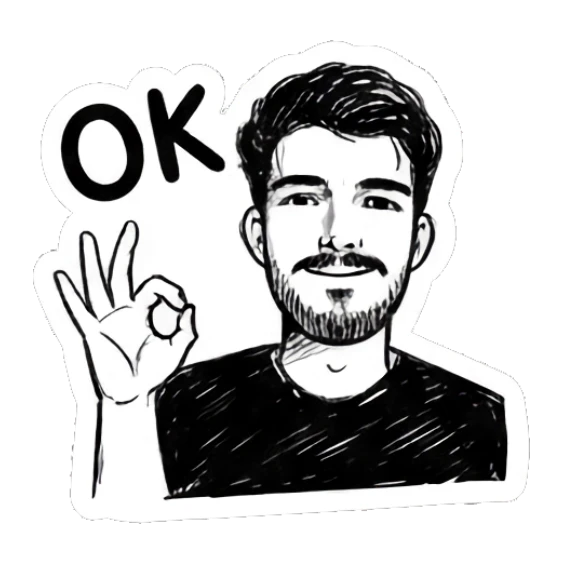 Bearded man making an OK hand gesture with a confident smile. Doodle Guy Daily Vibes sticker for expressive chats and social replies.