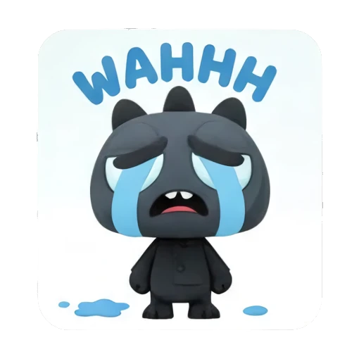 Sad monster crying with blue tears and text WAHHH Little Dark Monster Daily sticker for expressive chats and social replies.