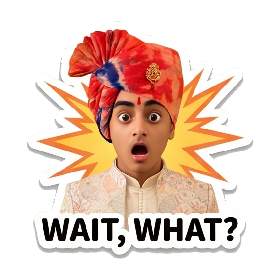 Young Indian boy looking shocked with wide eyes and mouth open. Indian Prince Expressions sticker for expressive chats and social replies.