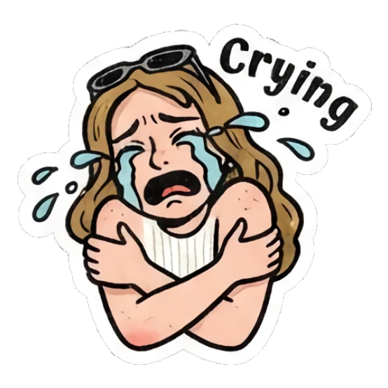 Girl crying with arms crossed, text 'Crying' Retro Comic Girl Expressions sticker for expressive chats and social replies.