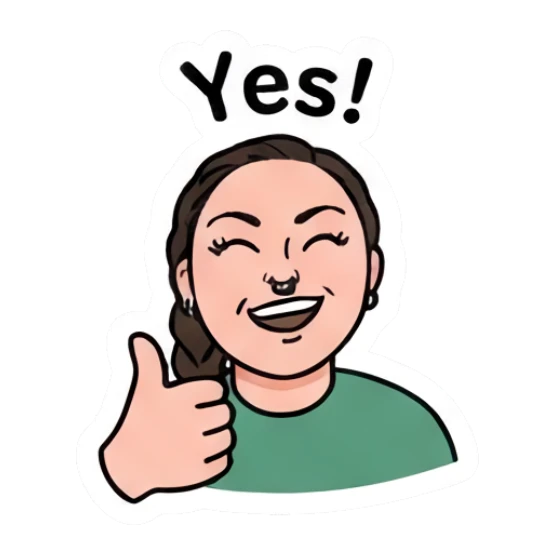 Girl smiling and giving a thumbs up, text Yes. Daily Vibe Girl sticker for expressive chats and social replies.