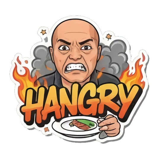 Angry 'Hangry' with food Bald Guy's Street Vibes sticker for expressive chats and social replies.